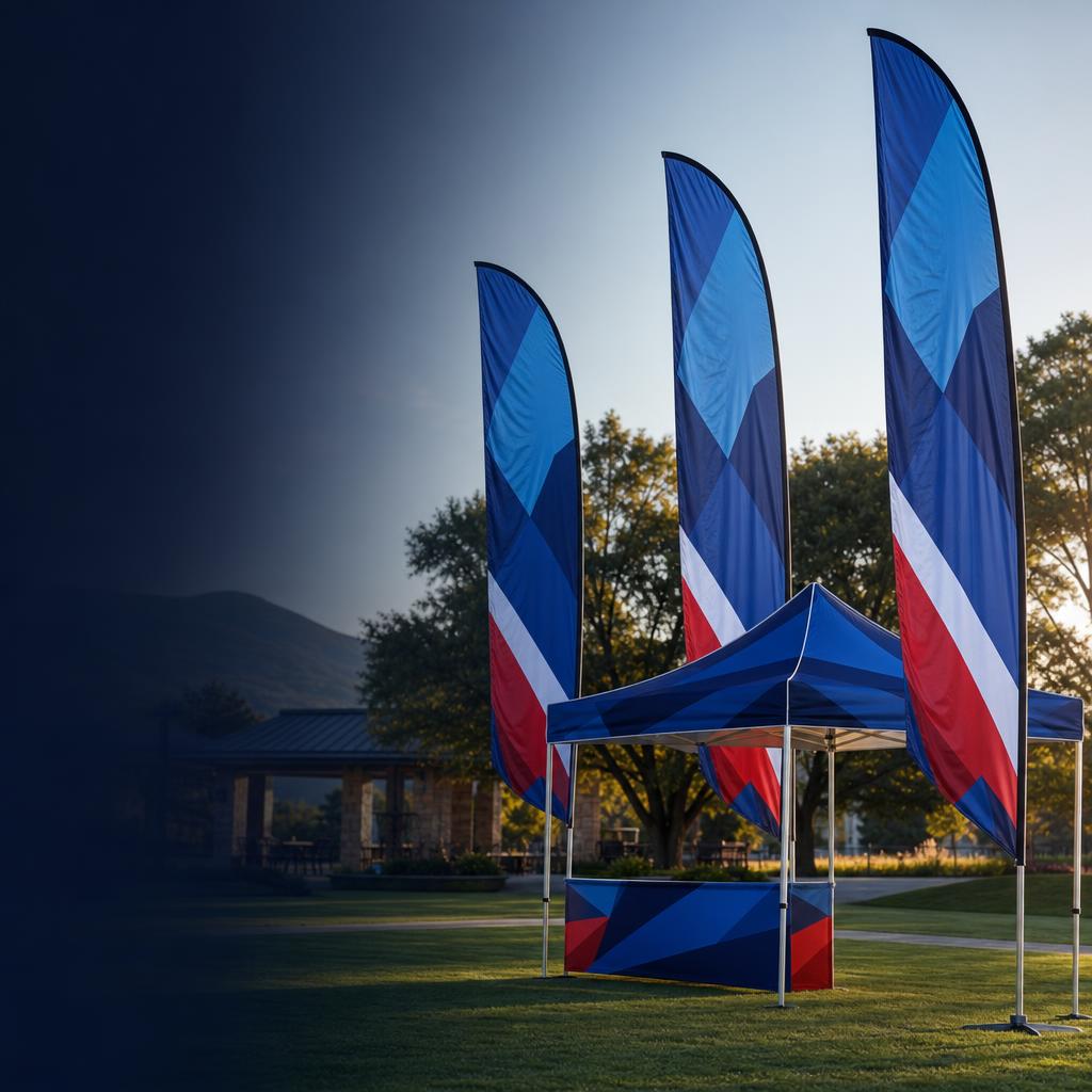 Event displays and custom printed flags